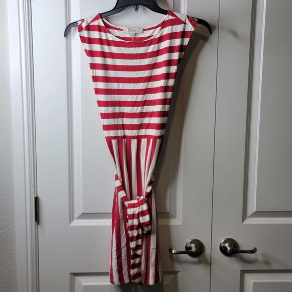 Loft Women's Size 2 Dress Red & White Stripes Belt Fit Flare Sleeveless NWT - Picture 1 of 8